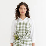 Gingham Linen Bib Apron with Pockets - One Size