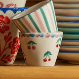Ceramic Oval Espresso Cup with Hand Painted Stripes - 2.4 oz
