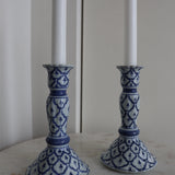 Porcelain Blue and White Painted Candle Sticks