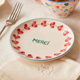 Ceramic Cake Plate with Hand Painted Merci -